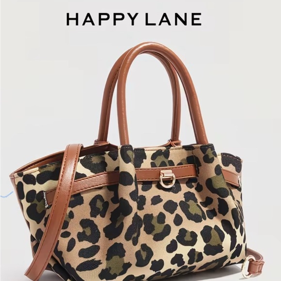 Happy Lane Leopard Print Satchel Crossbody Bag Tan Brown Boho NIP - Picture 10 of 12